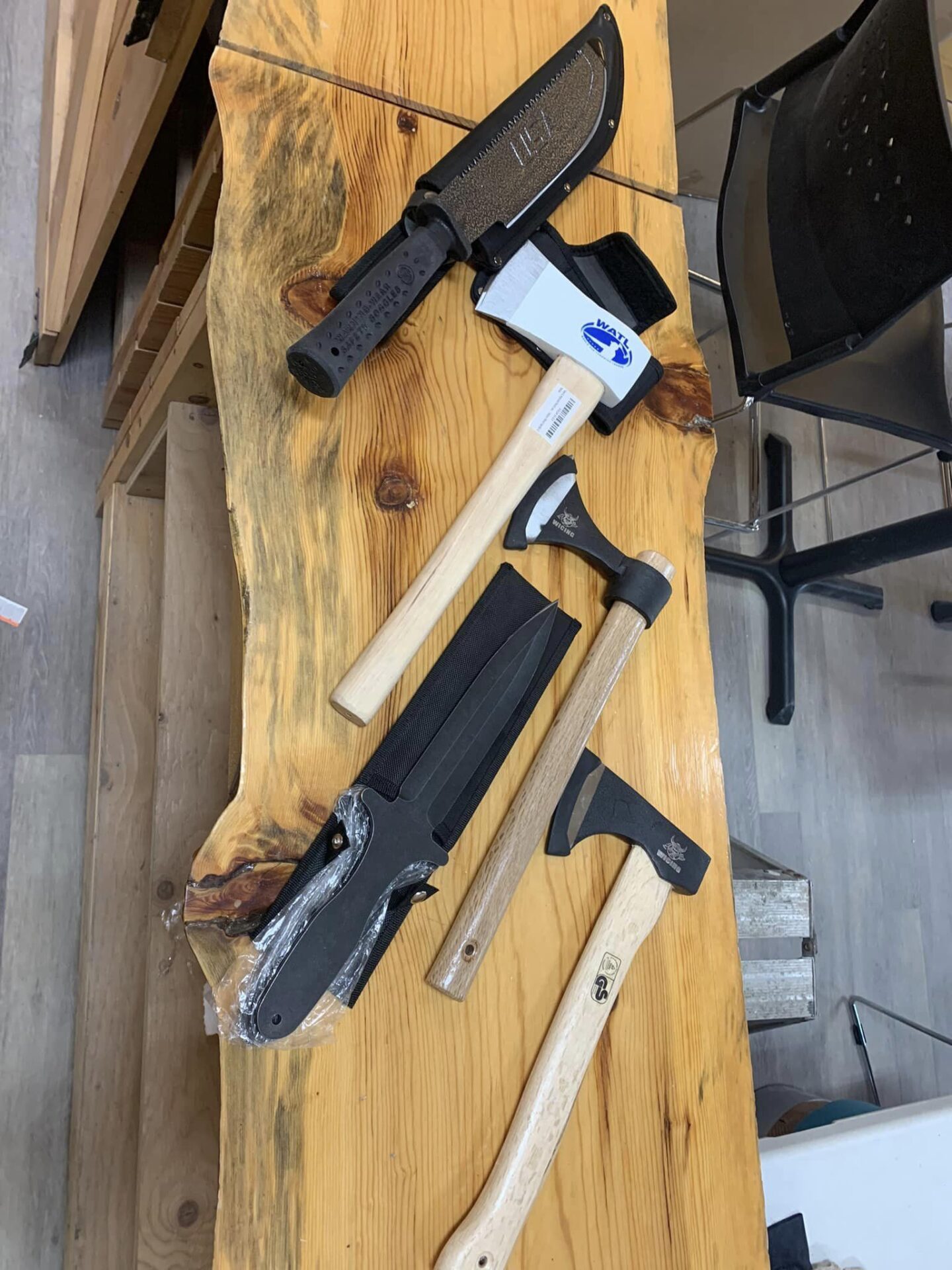 Axe and knifes are ready for the game
